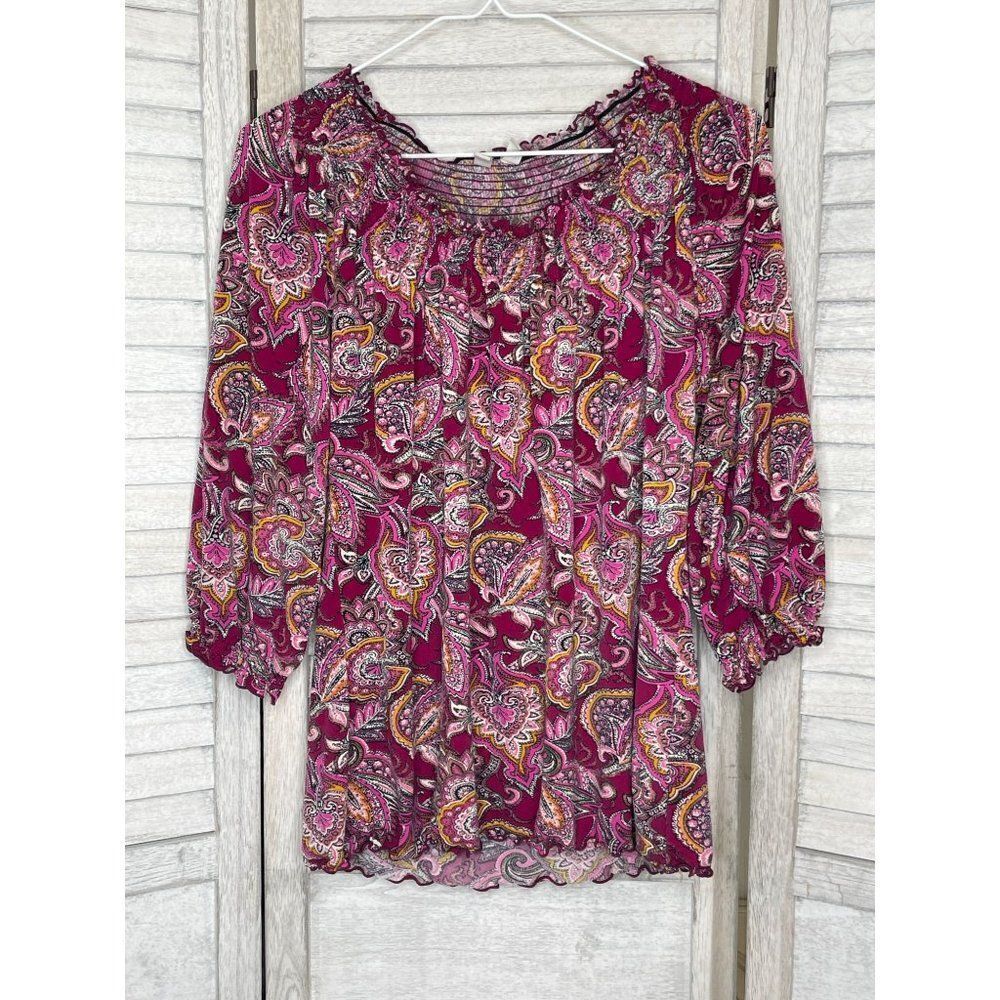 Madison Pink Paisley Floral Shirt Size PM